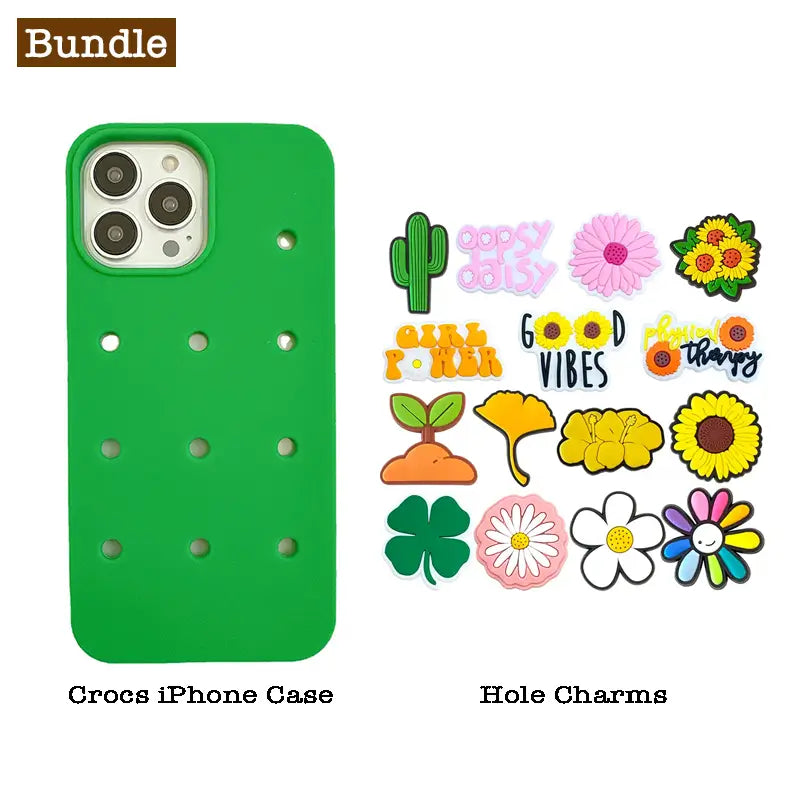 Bundle / Green Crocs iPhone Case & Sunny Bloom Hole Charms iPhone 15 pro max Bundle / Green Crocs iPhone Case & Sunny Bloom Hole Charms iPhone 15 pro max