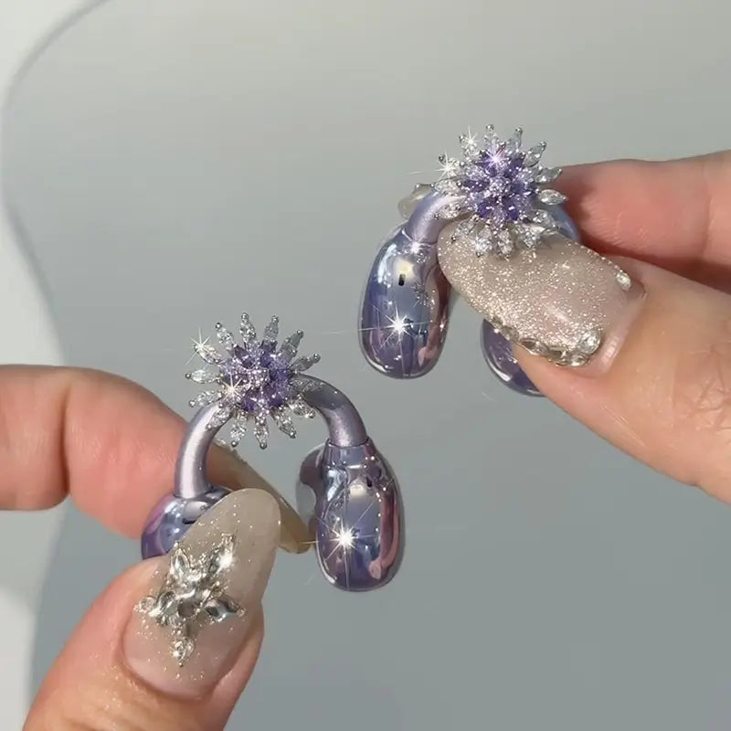 Amethyst Snowflake Rotating Jewelry for Ear Clip Earbuds