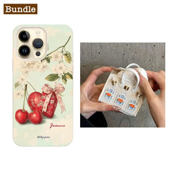 Best Gift Bundle / Mini Birkin Bag & Cherry Heart Personalized iPhone Case