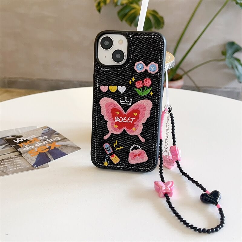 Black Denim Butterfly iPhone Case