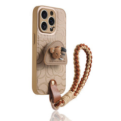 Brown Leather iPhone Case with Phone Grip & Wrist Strap