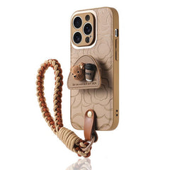 Brown Leather iPhone Case with Phone Grip & Wrist Strap