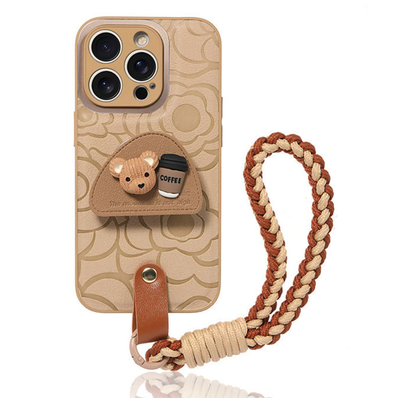 Brown Leather iPhone Case with Phone Grip & Wrist Strap