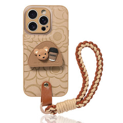 Brown Leather iPhone Case with Phone Grip & Wrist Strap