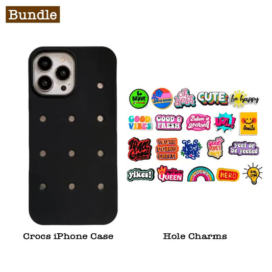 Bundle / Black Crocs iPhone Case & Power Sayings Hole Charms