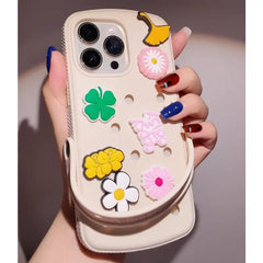 Bundle / White iPhone Crocs Case with Handle Loop & Sunny Bloom Hole Charms