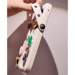 Bundle / White iPhone Crocs Case with Handle Loop & Sunny Bloom Hole Charms