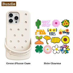Bundle / White iPhone Crocs Case with Handle Loop & Sunny Bloom Hole Charms