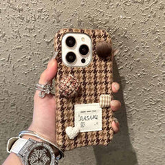 Button Checkered Pattern Plush Fabric iPhone Case