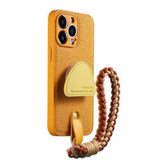 Canary Yellow Leather iPhone Case with Phone Grip & Wrist Strap