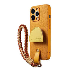 Canary Yellow Leather iPhone Case with Phone Grip & Wrist Strap