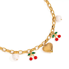 Cherry Heart Charm Necklace