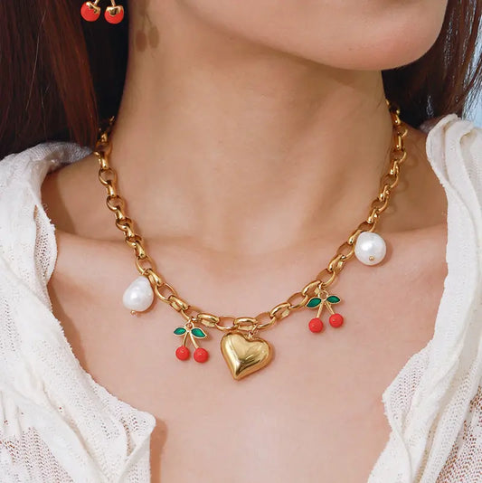 Cherry Heart Charm Necklace