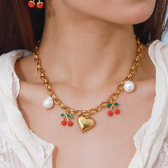 Cherry Heart Charm Necklace