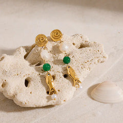 Coastal Spiral Fish Drop Earrings