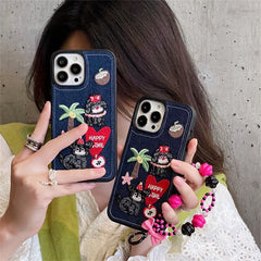 Coconut Pups Embroidered Denim iPhone Case