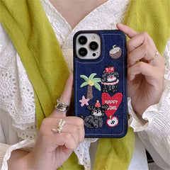 Coconut Pups Embroidered Denim iPhone Case