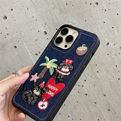 Coconut Pups Embroidered Denim iPhone Case