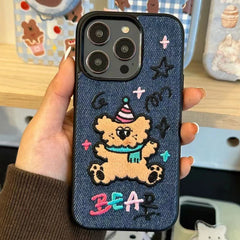 Cute Cartoon Embroidery Denim iPhone Case