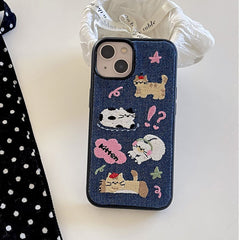 Cute Cartoon Embroidery Denim iPhone Case