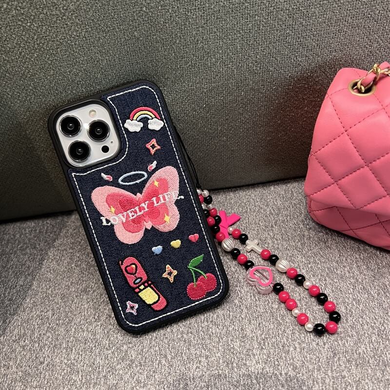 Denim Butterfly Stitch iPhone Case