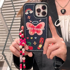 Denim Butterfly Stitch iPhone Case