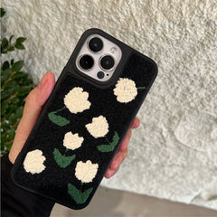 Embroidery White Tulips Fabric iPhone Case