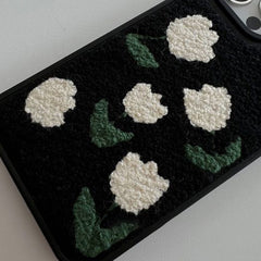 Embroidery White Tulips Fabric iPhone Case