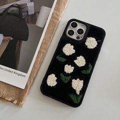 Embroidery White Tulips Fabric iPhone Case