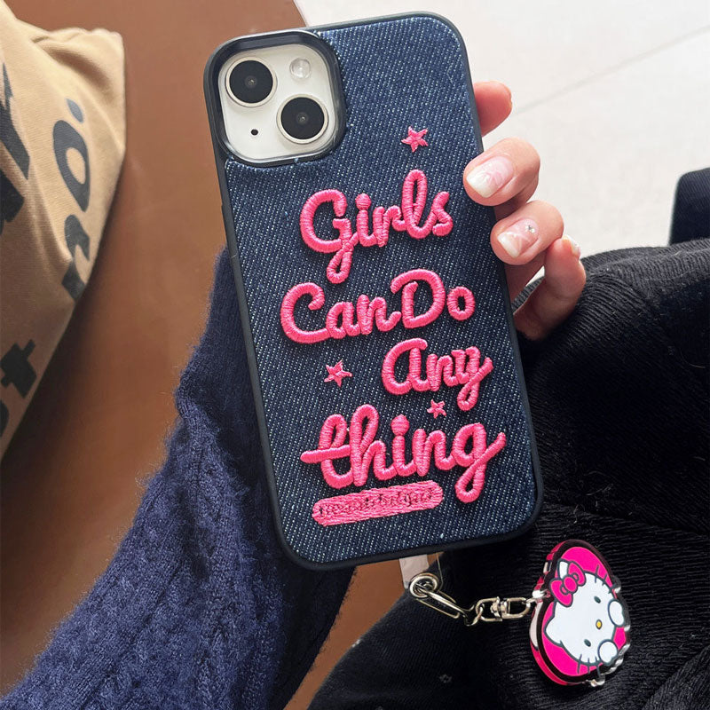 Girls Power Denim Embroidery iPhone Case