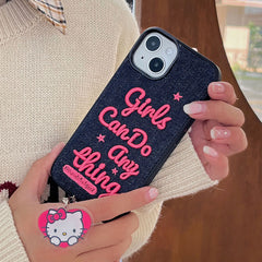 Girls Power Denim Embroidery iPhone Case