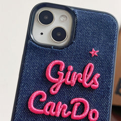 Girls Power Denim Embroidery iPhone Case