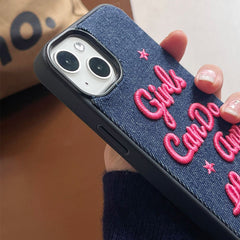 Girls Power Denim Embroidery iPhone Case