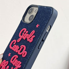 Girls Power Denim Embroidery iPhone Case