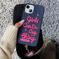 Girls Power Denim Embroidery iPhone Case