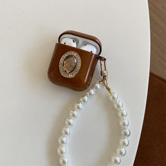 Glowing Diamond Brown AirPods Case with Strap-wrist chain-milkycases001