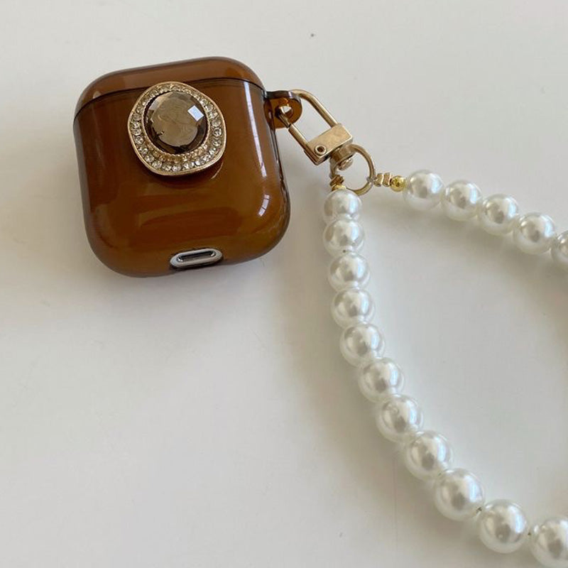 Glowing Diamond Brown AirPods Case with Strap-wrist chain-milkycases001