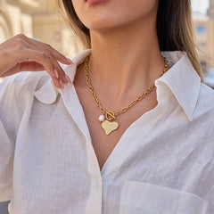 Golden Pearl Heart Toggle Necklace