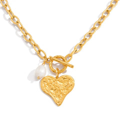 Golden Pearl Heart Toggle Necklace