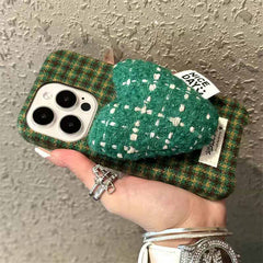 Heart Stand Plush Checkered iPhone Case