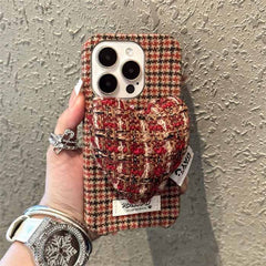 Heart Stand Plush Checkered iPhone Case