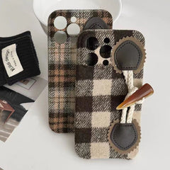 Horn Button Checkered Fabric iPhone Case