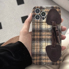 Horn Button Checkered Fabric iPhone Case