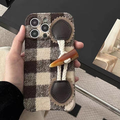 Horn Button Checkered Fabric iPhone Case