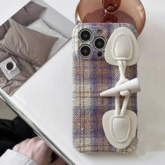 Horn Button Checkered Fabric iPhone Case