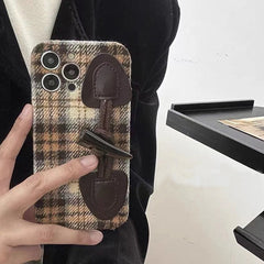 Horn Button Checkered Fabric iPhone Case