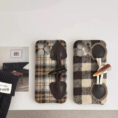 Horn Button Checkered Fabric iPhone Case