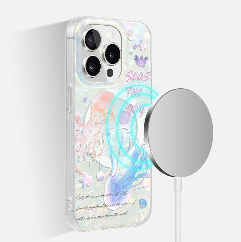 Jellyfish Mother of Pearl iPhone Case-MagSafe-shell pattern iphone case-milkycases-iphone case store