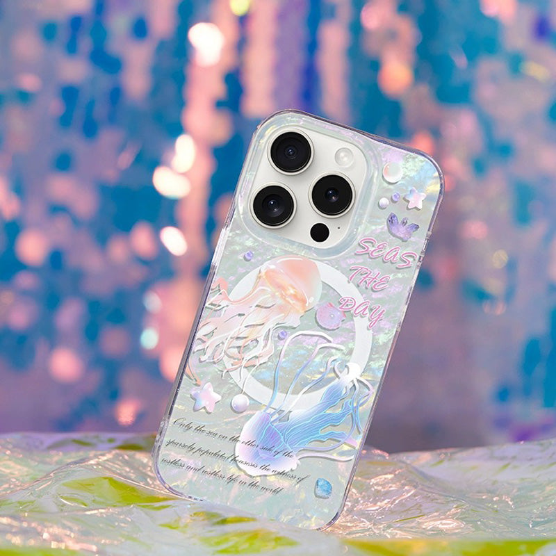 Jellyfish Mother of Pearl iPhone Case-MagSafe-shell pattern iphone case-milkycases-iphone case store