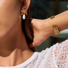 Lace Bow Pearl Drop Earrings